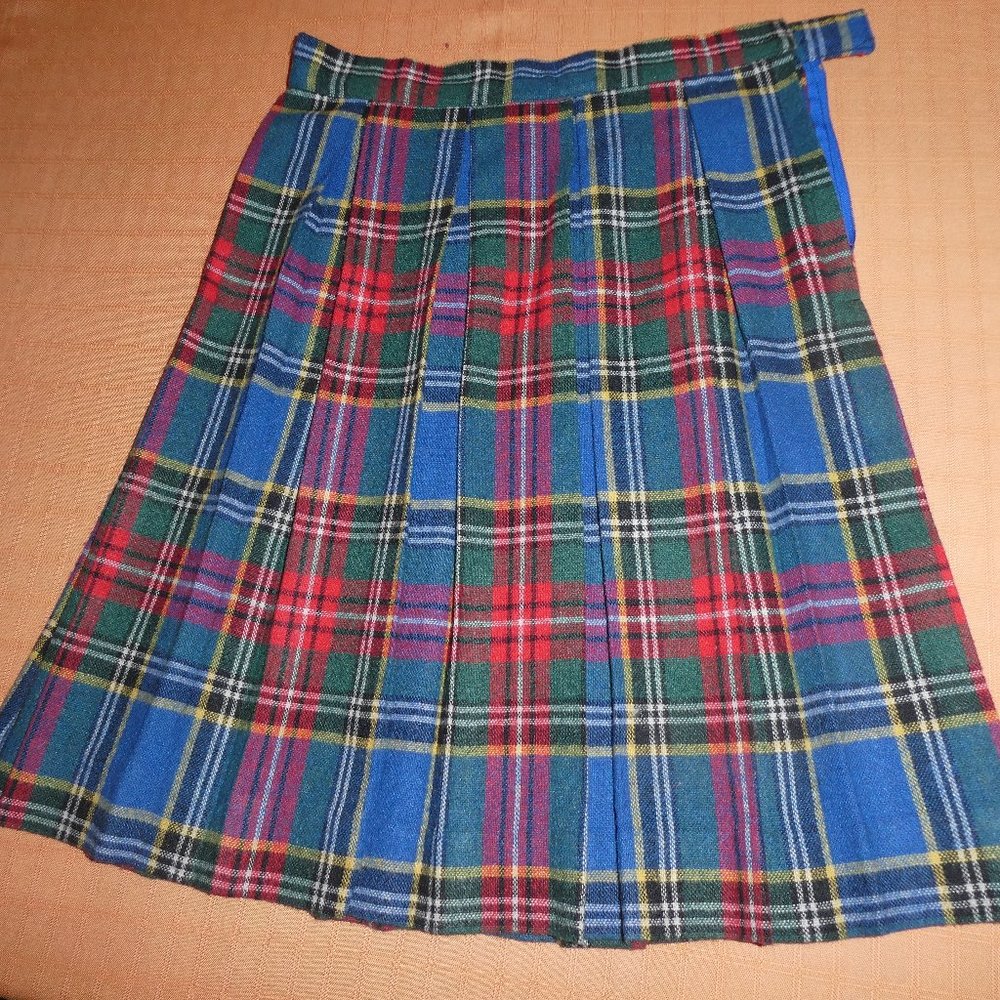 VINTAGE BOX PLEATED WOOL BLEND SKIRT -TARTAN PLAID-girls